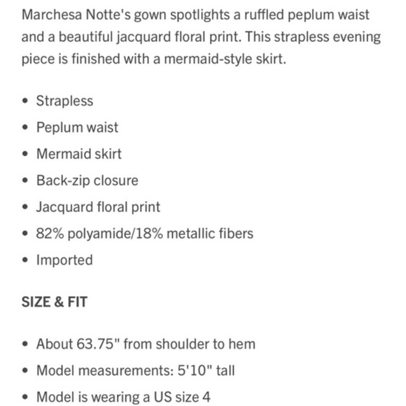 (NWT) Marchesa Notte Floral Jacquard Peplum Gown, Size 14, Green floral - Picture 6 of 6